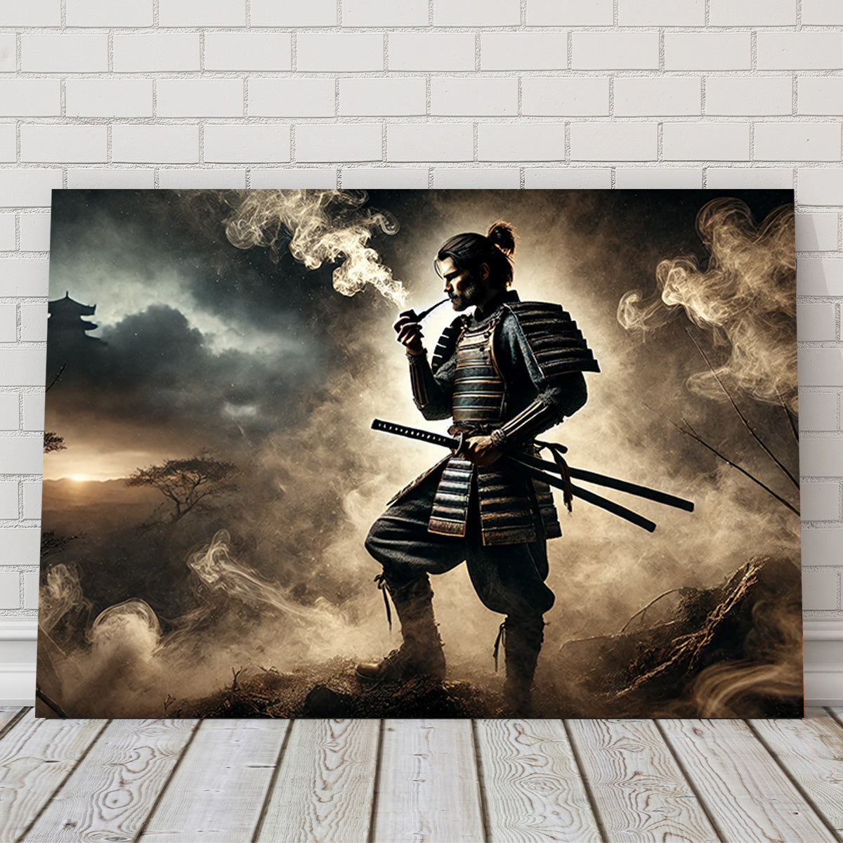 Authentic Smoking Samurai Wall Art - Museum-Quality Decor