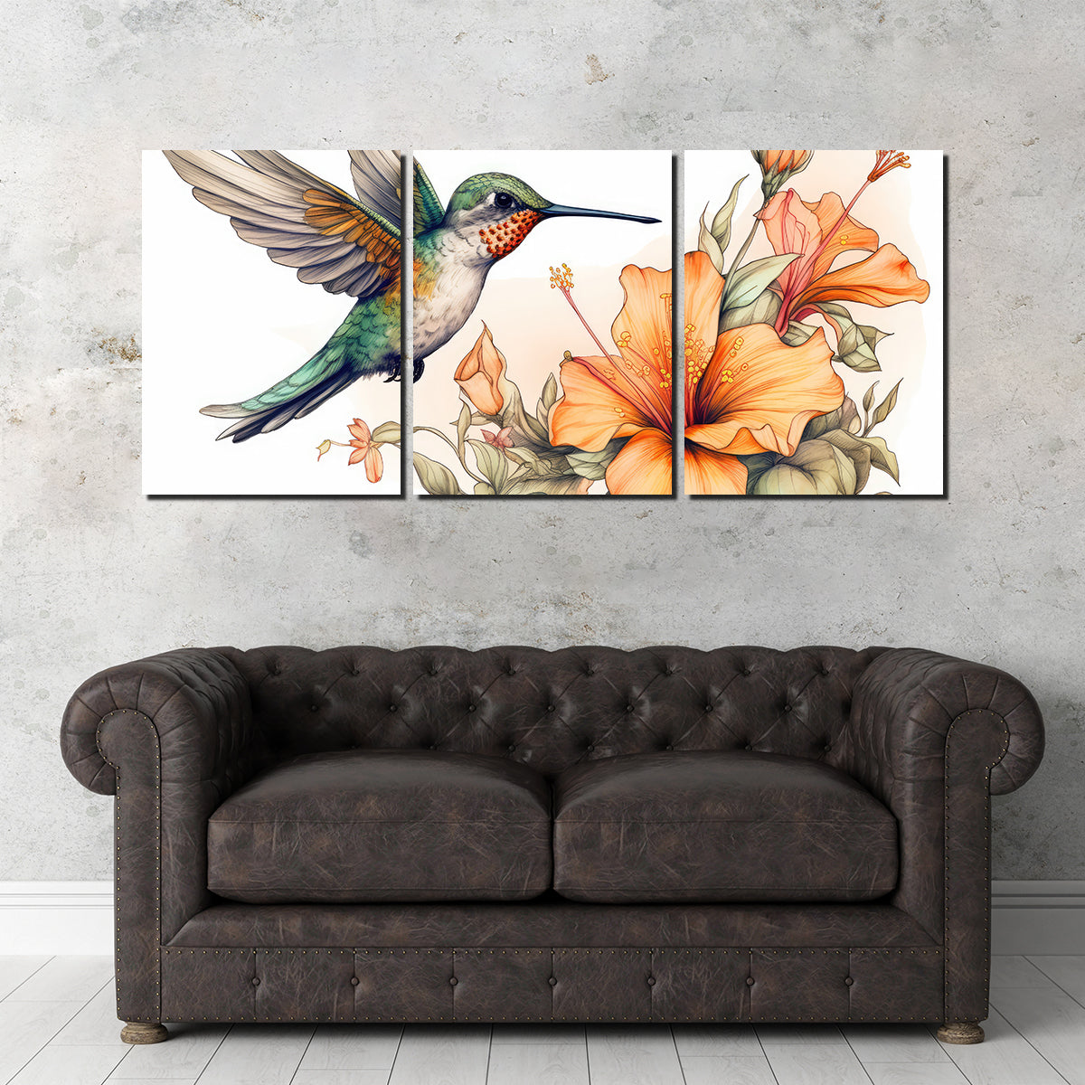 Stunning Hummingbird with Vintage Flowers Wall Art for Home Decor
