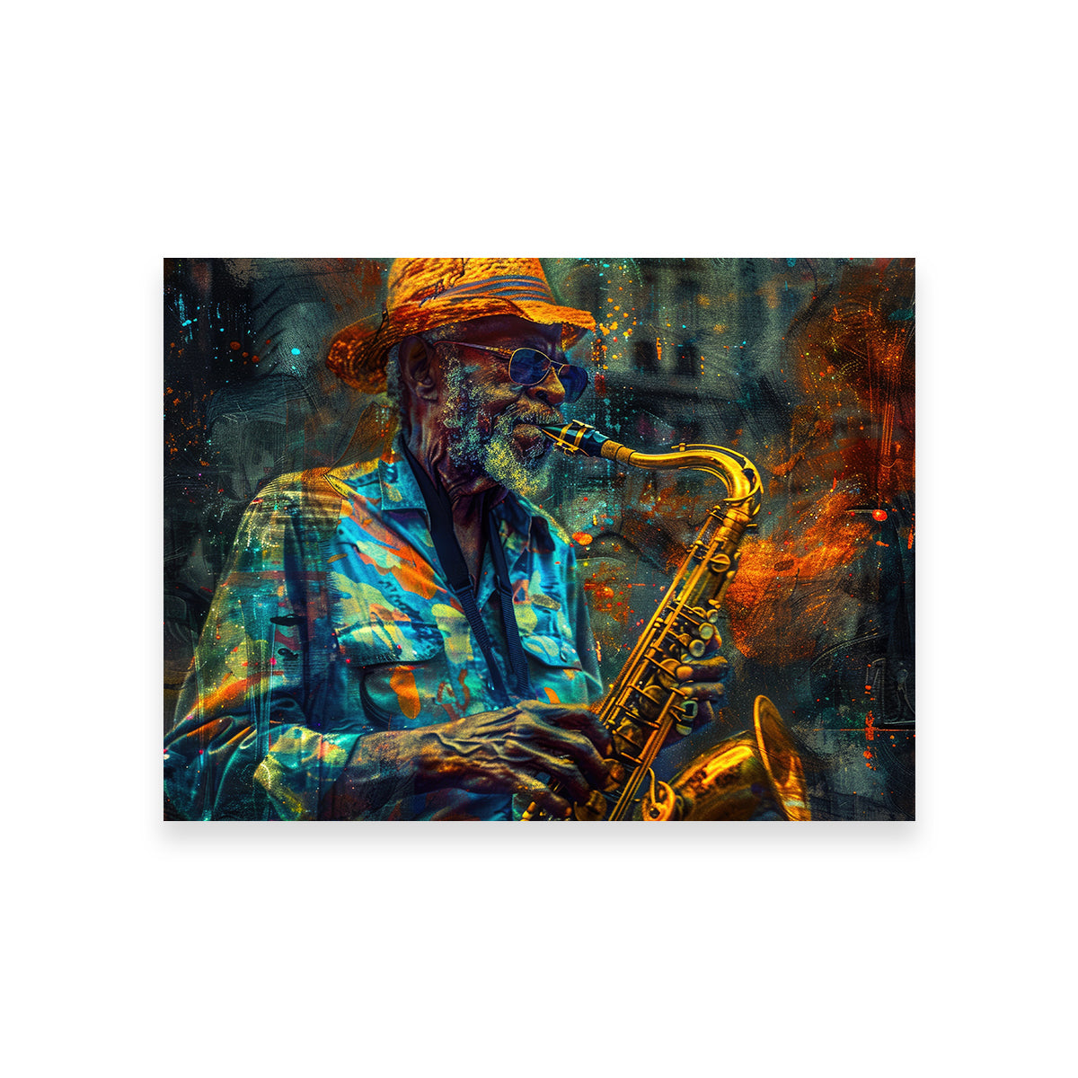 Vintage Old Saxophonist Playing Jazz Wall Art for Home Decor
