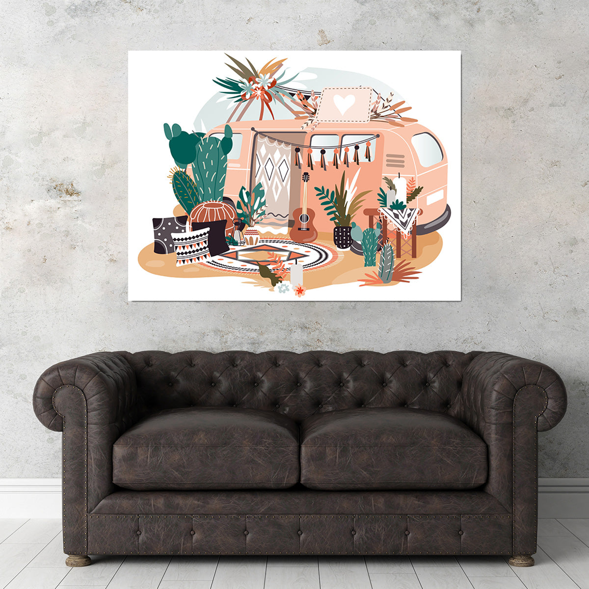 Stylish Boho Hippie Van Wall Art for Trendy Decor