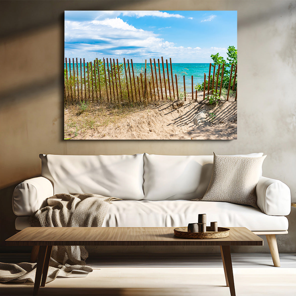 Stunning Shoreline with Fence in Evanston Wall Art for Your Home Decor