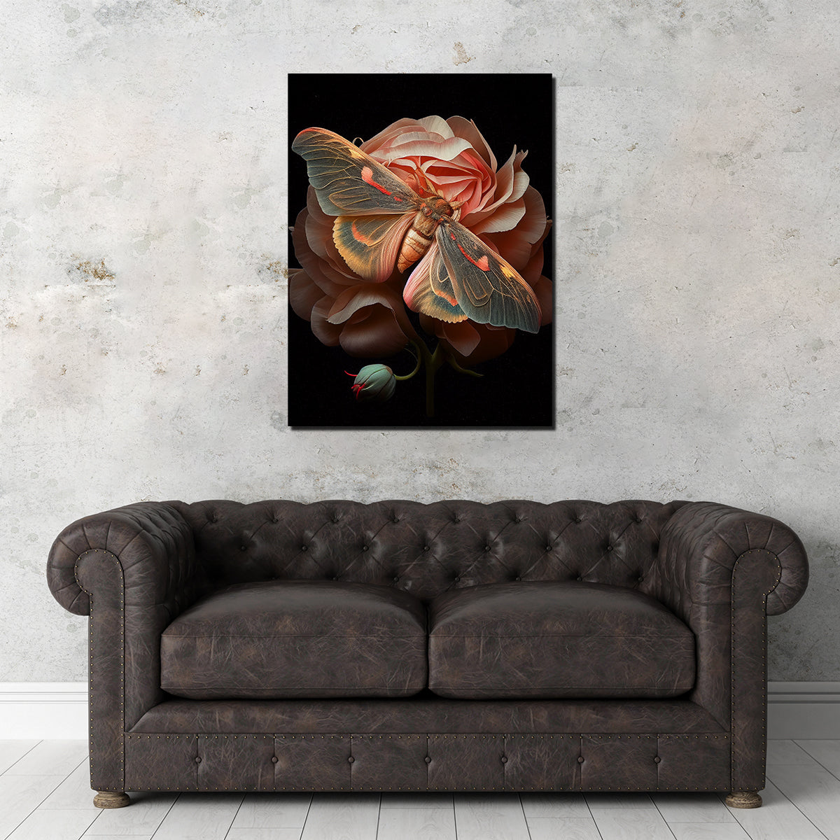 Stunning Pink Moth and Rose Wall Art by Jennifer Hotai