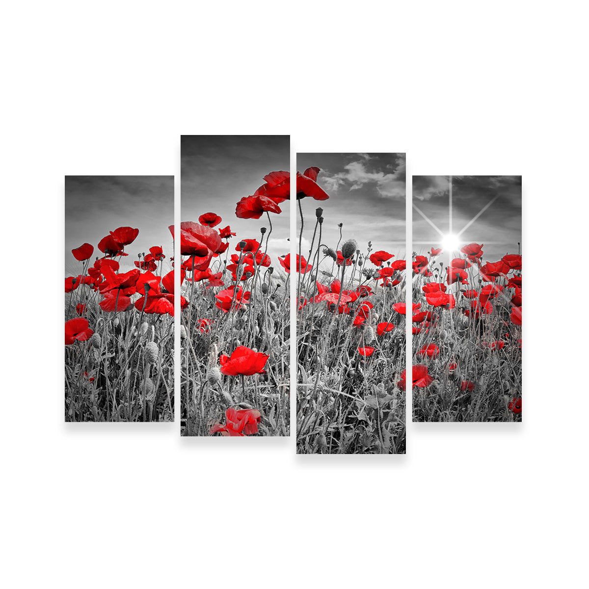 Stunning Idyllic Field of Poppies with Sun Wall Art for Home Decor