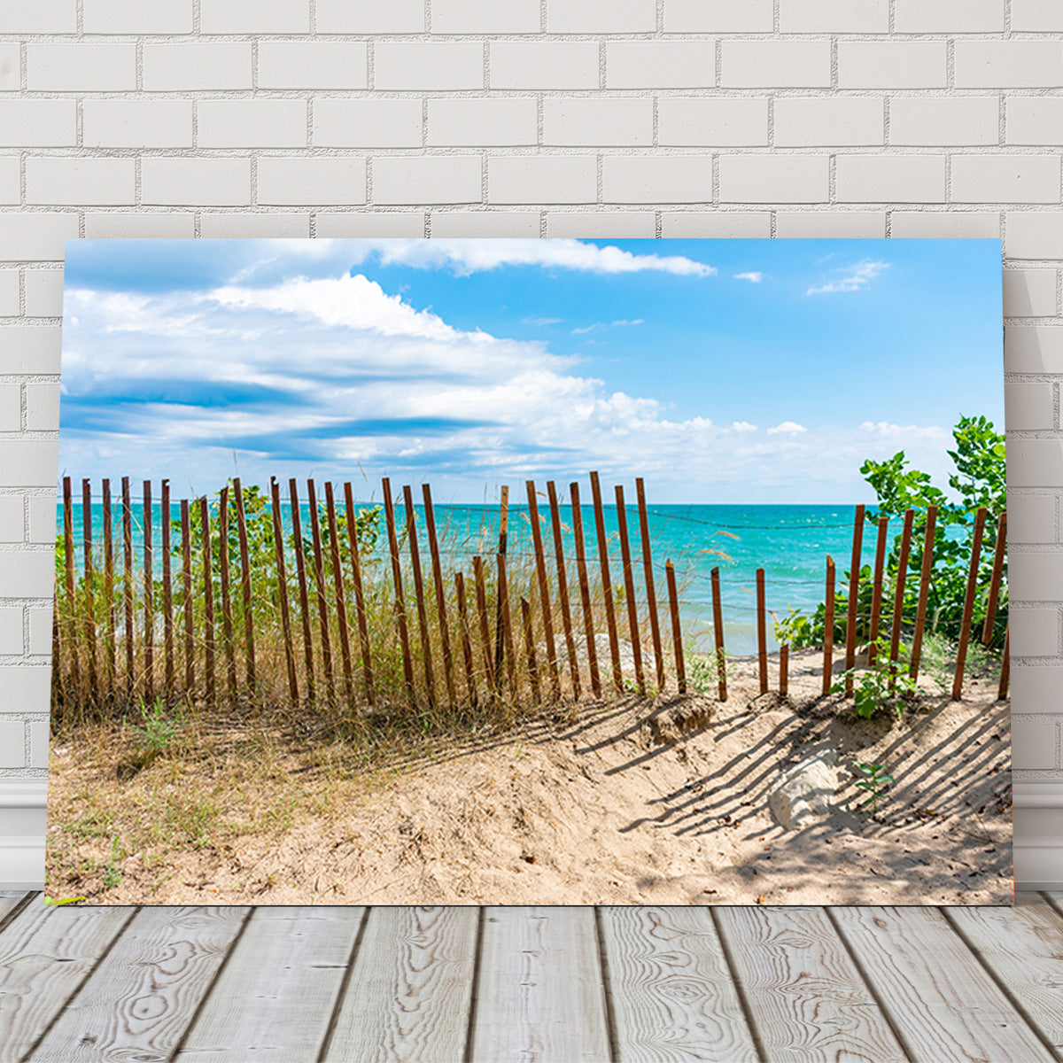 Stunning Shoreline with Fence in Evanston Wall Art for Your Home Decor