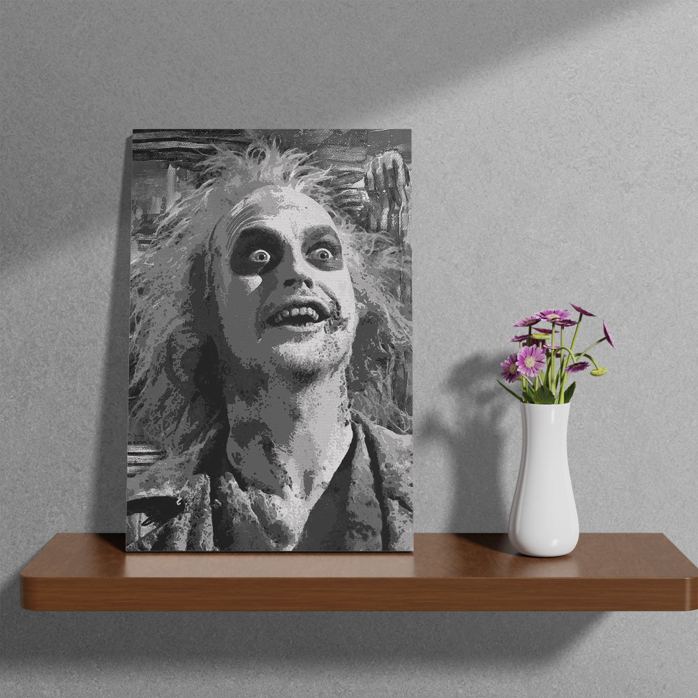 Eye - Catching Beetlejuice Grayscale Wall Art for Home Decor