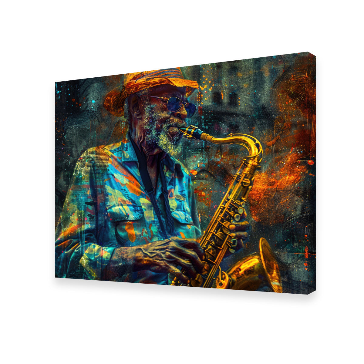 Vintage Old Saxophonist Playing Jazz Wall Art for Home Decor