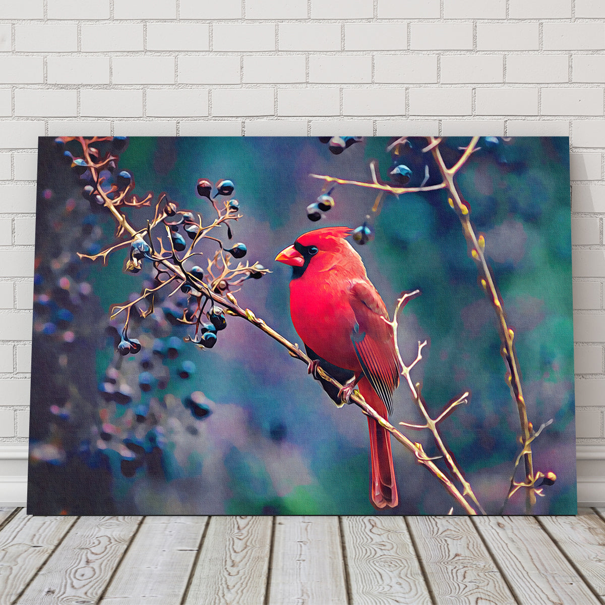 Stunning Cardinal and Berries Wall Art by Denise Dundon