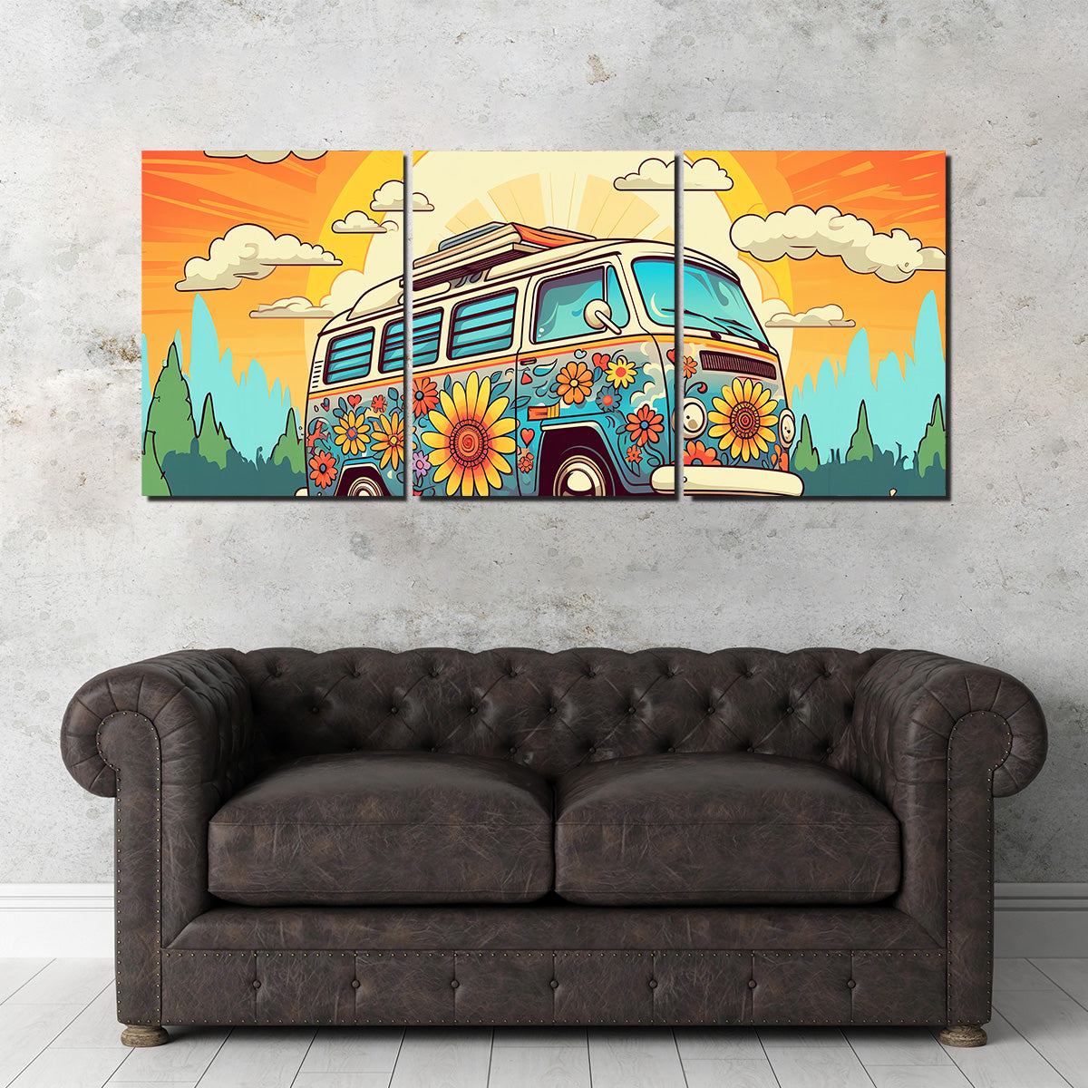 Hippie Bus Wall Art - Stunning Sustainable Pine Wood Canvas Print