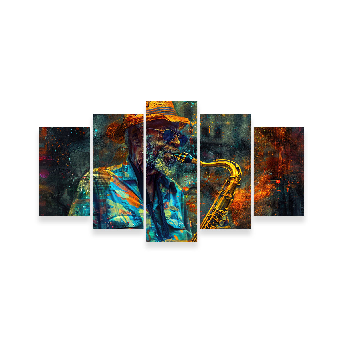 Vintage Old Saxophonist Playing Jazz Wall Art for Home Decor