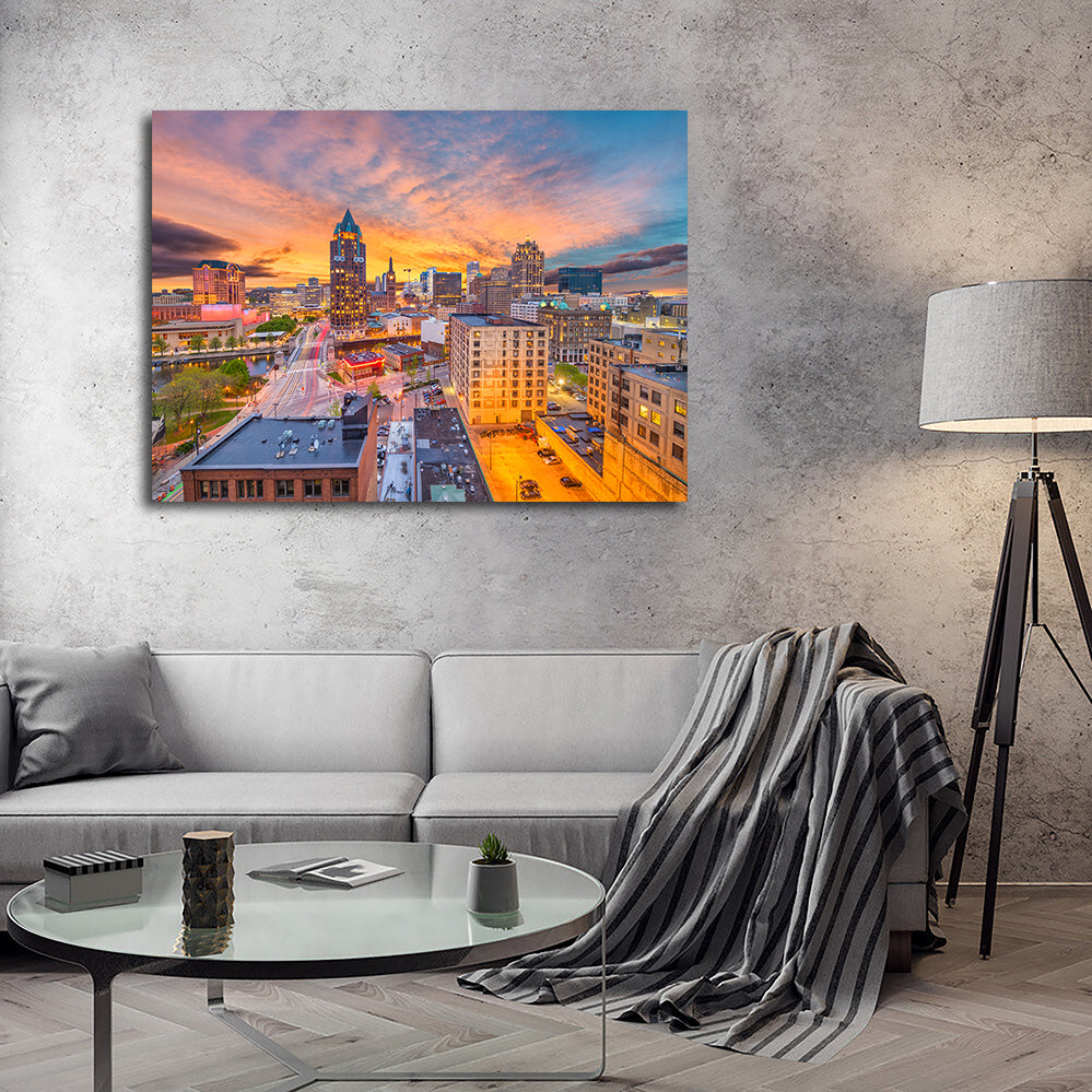 Stunning Milwaukee Skyline at Dusk Wall Art for Home Decor