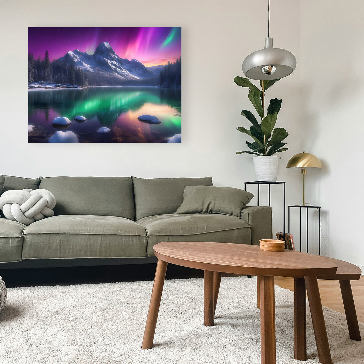 Aurora Mountain - Premium Handmade Canvas Print with Sustainable Pine Frames