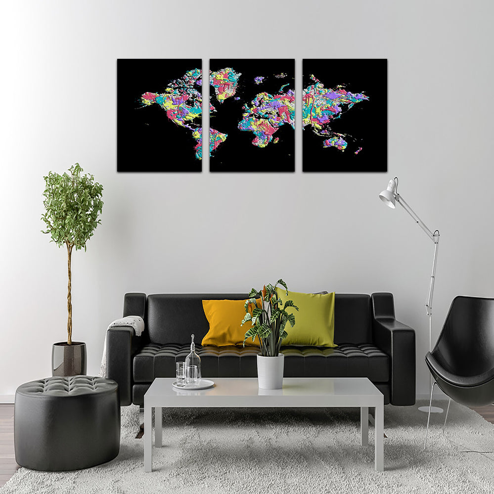 Stunning Pop Art World Map - Black Wall Art for Modern Spaces