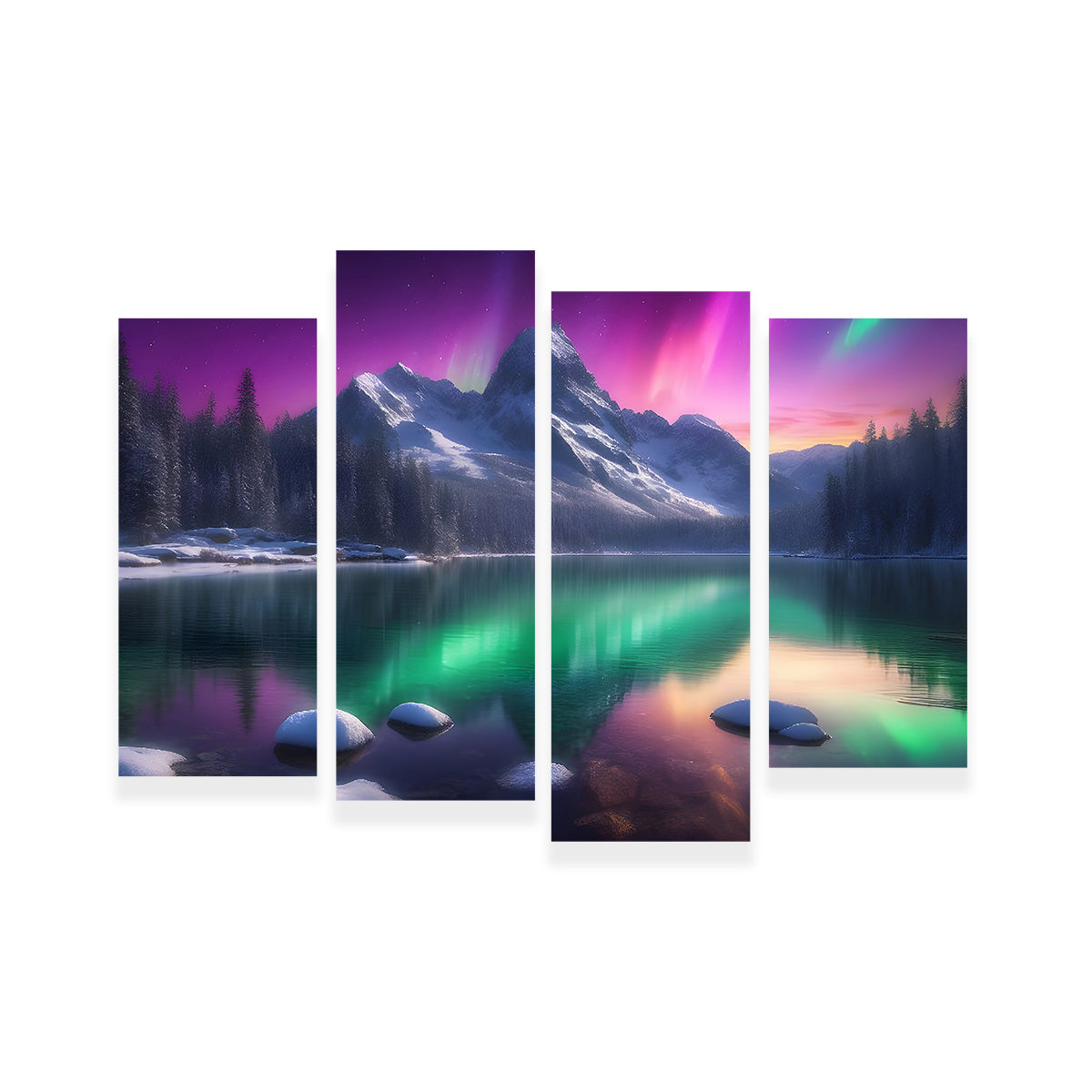 Aurora Mountain - Premium Handmade Canvas Print with Sustainable Pine Frames