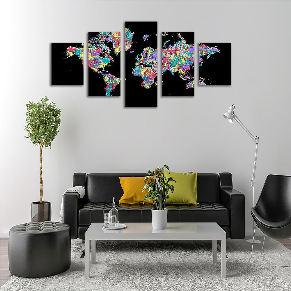 Stunning Pop Art World Map - Black Wall Art for Modern Spaces