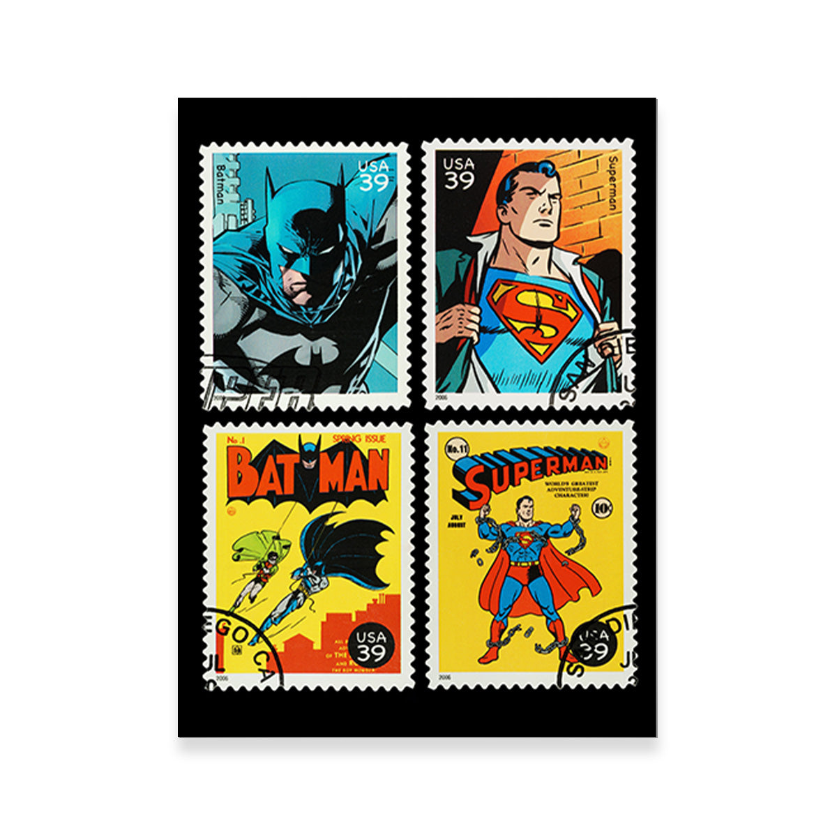 Exclusive Batman and Superman Postage Stamps Wall Art for Comic Lovers