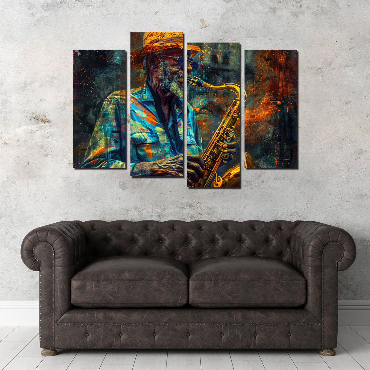 Vintage Old Saxophonist Playing Jazz Wall Art for Home Decor