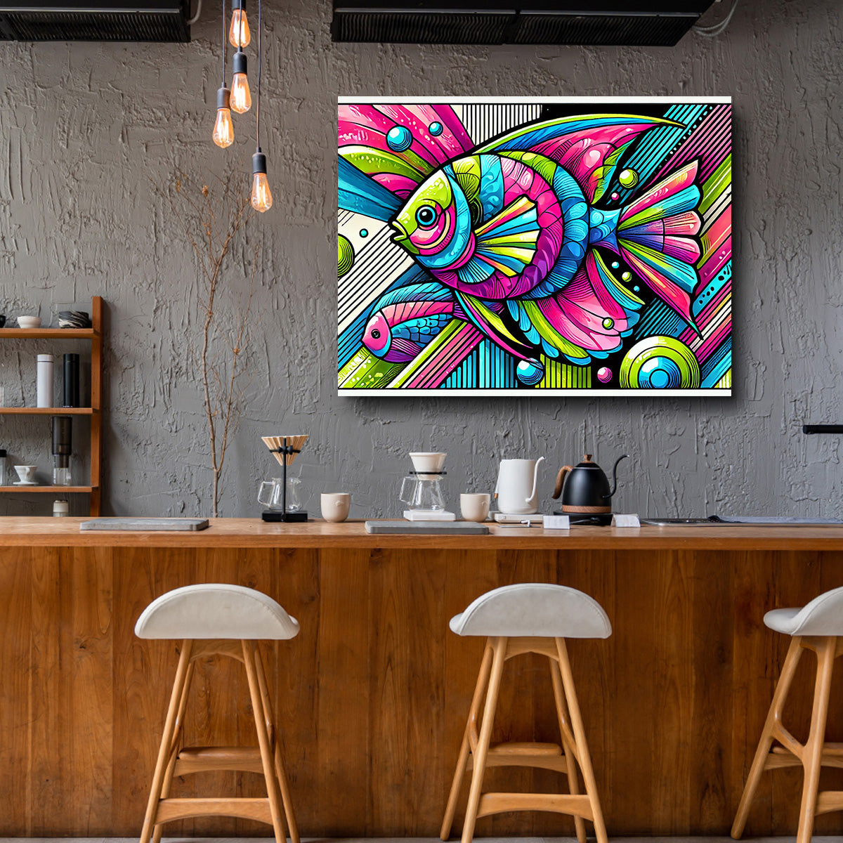 Eye - Catching Neon Pop Art Fish Wall Art for Stunning Decor