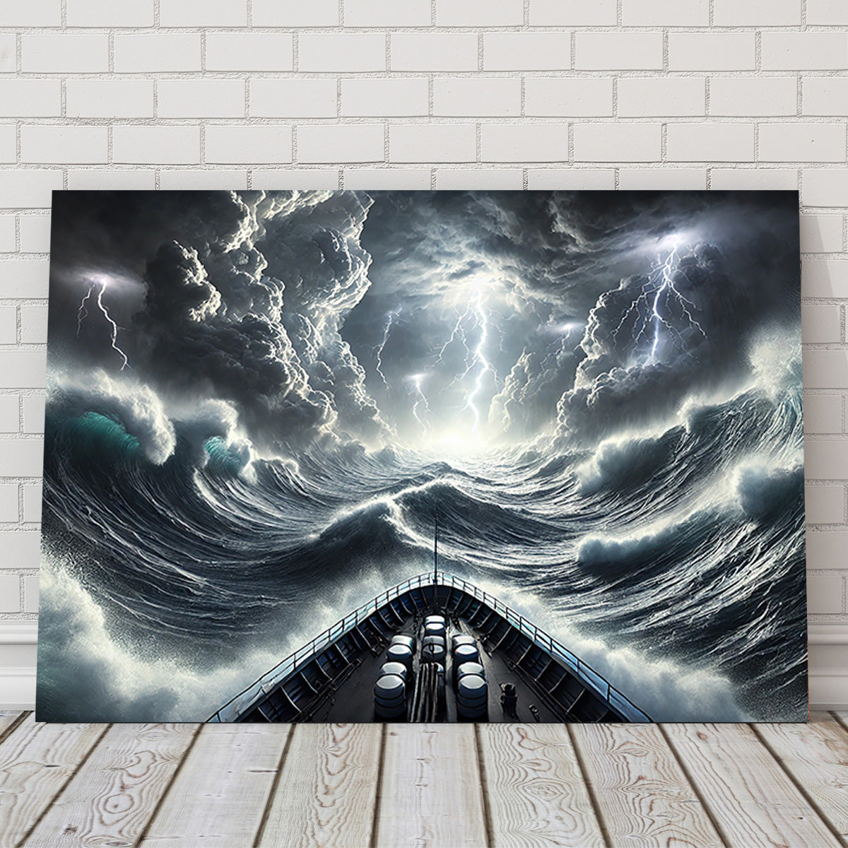 Stunning Ship Deck View of a Fierce Storm Art Print