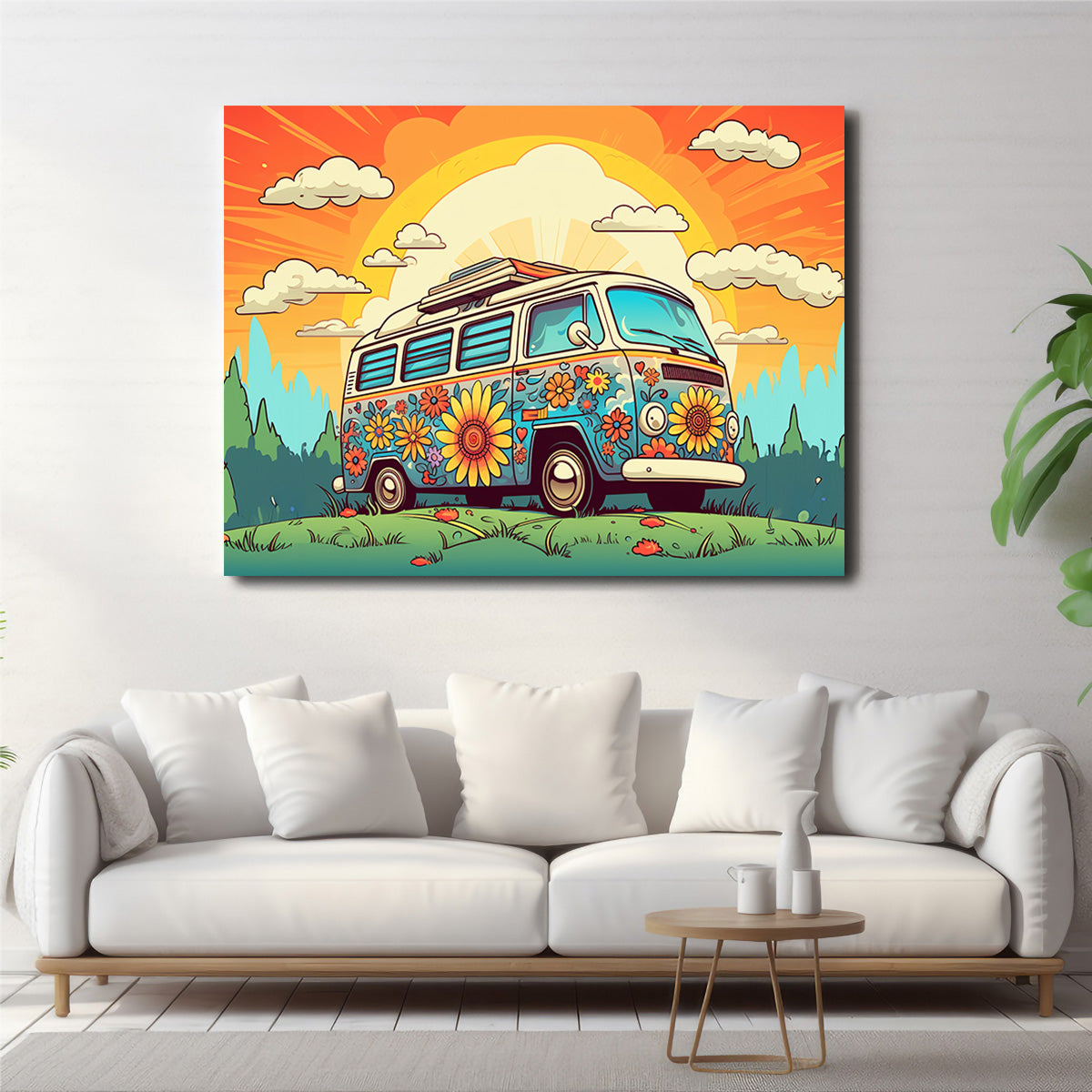 Hippie Bus Wall Art - Stunning Sustainable Pine Wood Canvas Print