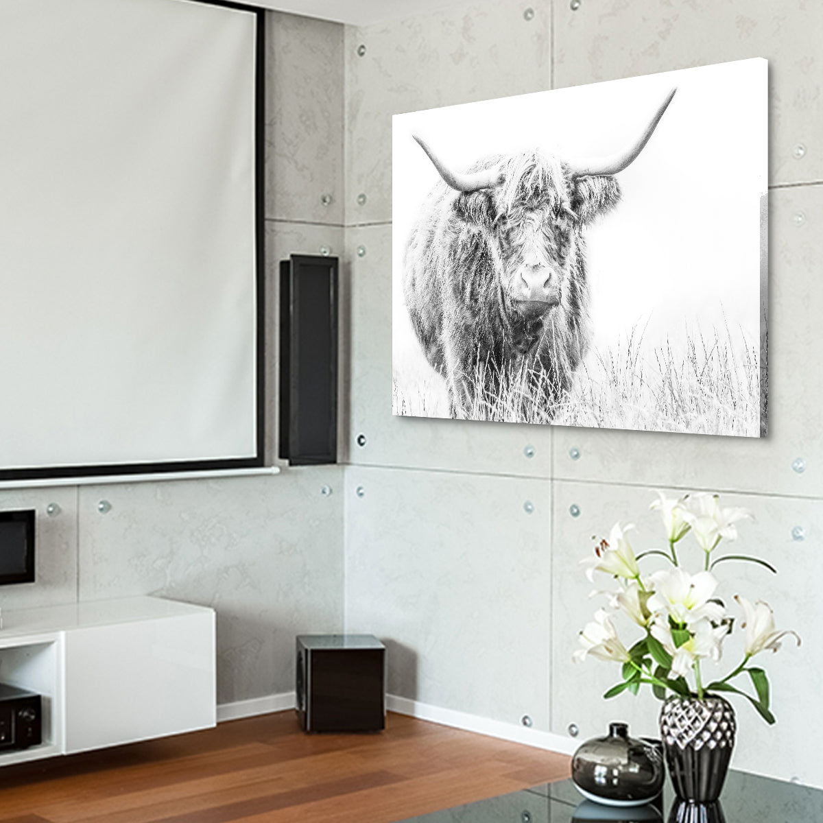 Stunning Highland Cow Wall Art on White Canvas