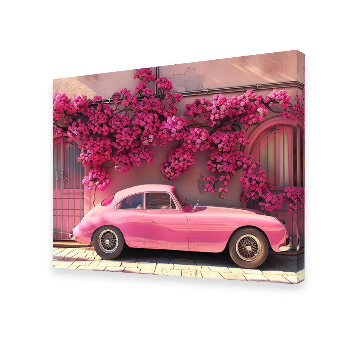 Stunning Pink Car and Flowers Canvas Art