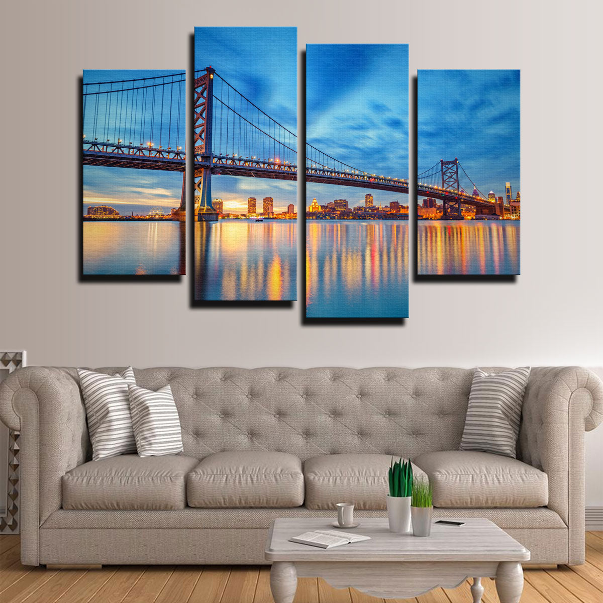Ben Franklin Bridge Wall Art - Premium Sustainable Pine Wood Framed Canvas