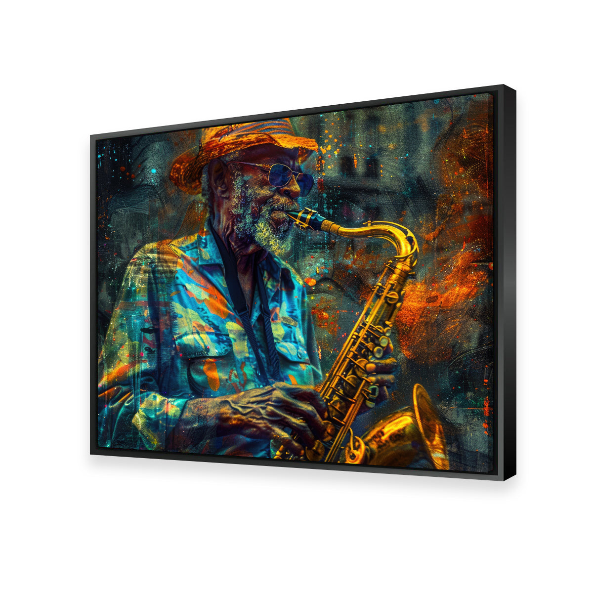 Vintage Old Saxophonist Playing Jazz Wall Art for Home Decor