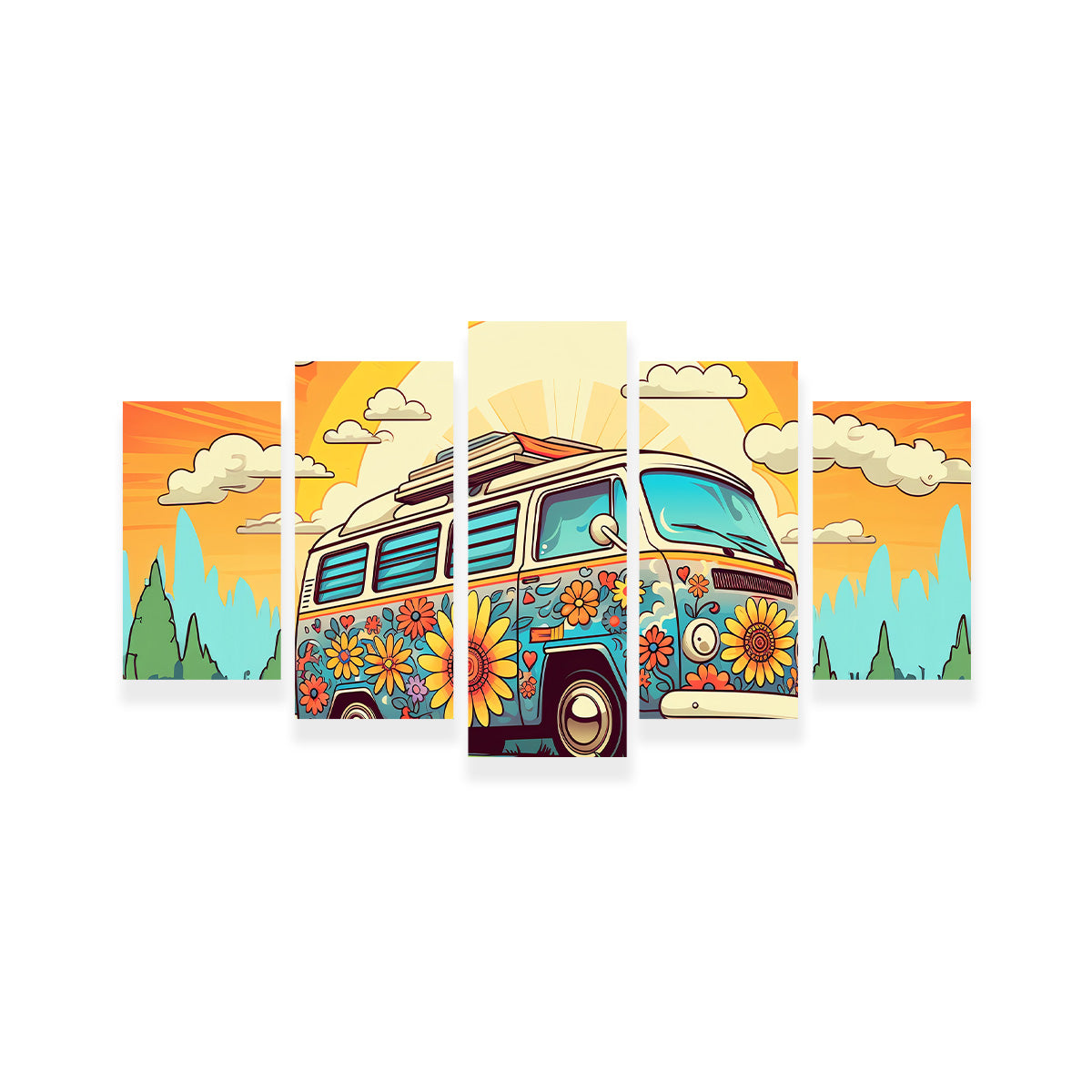 Hippie Bus Wall Art - Stunning Sustainable Pine Wood Canvas Print