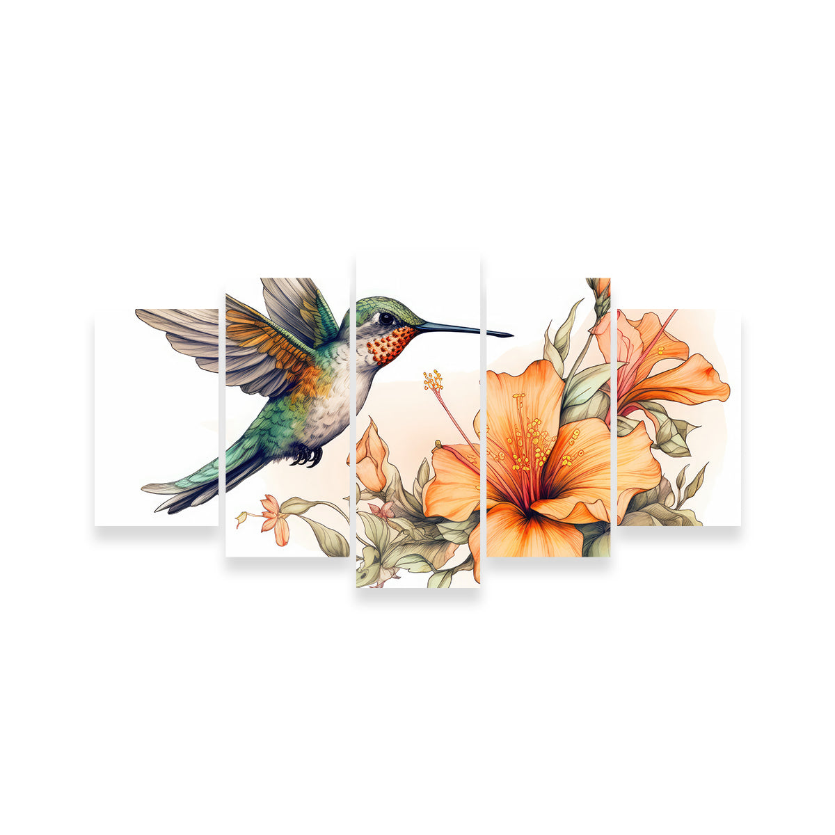 Stunning Hummingbird with Vintage Flowers Wall Art for Home Decor