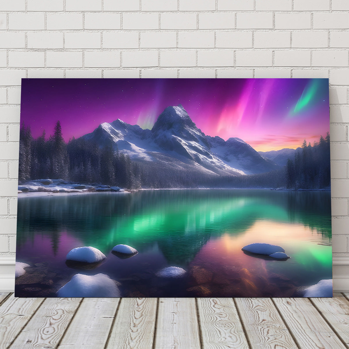 Aurora Mountain - Premium Handmade Canvas Print with Sustainable Pine Frames