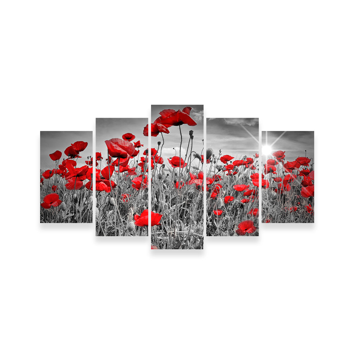 Stunning Idyllic Field of Poppies with Sun Wall Art for Home Decor