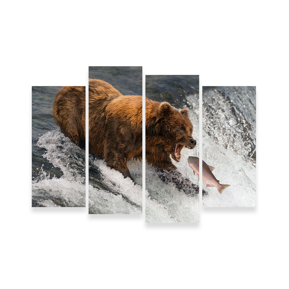 Exquisite Bear Catching Salmon Wall Art for Stunning Home Decor