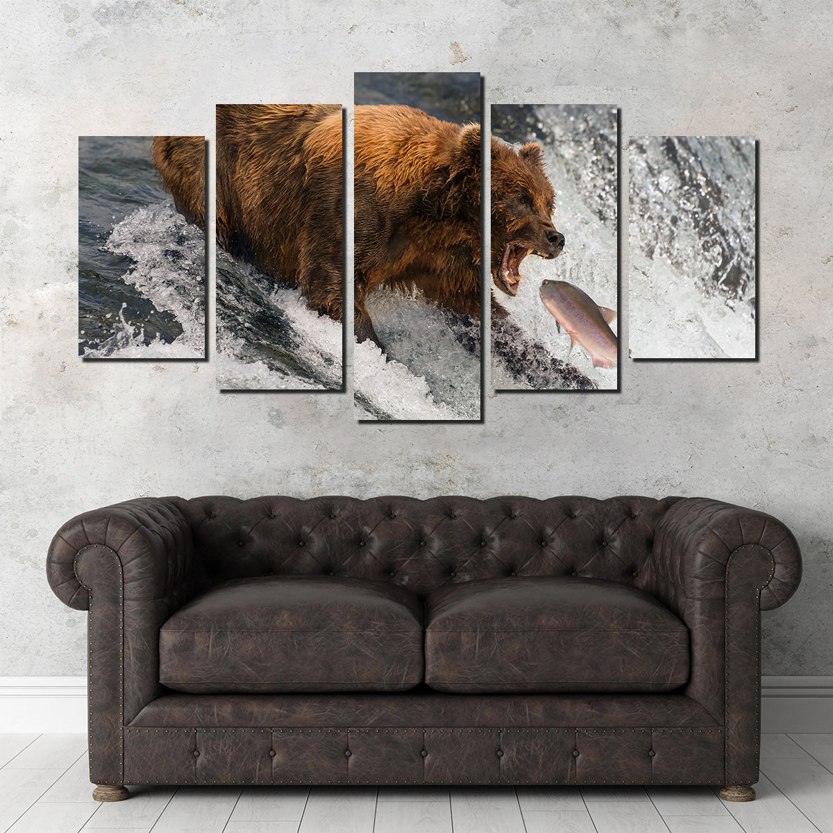 Exquisite Bear Catching Salmon Wall Art for Stunning Home Decor