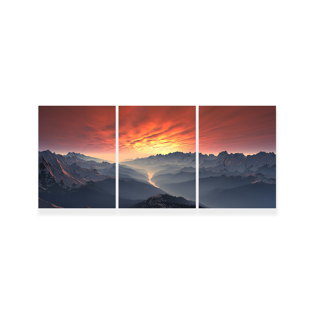 Breathtaking Snow Covered Mountain Valley Sunset Wall Art for Stunning Home Decor