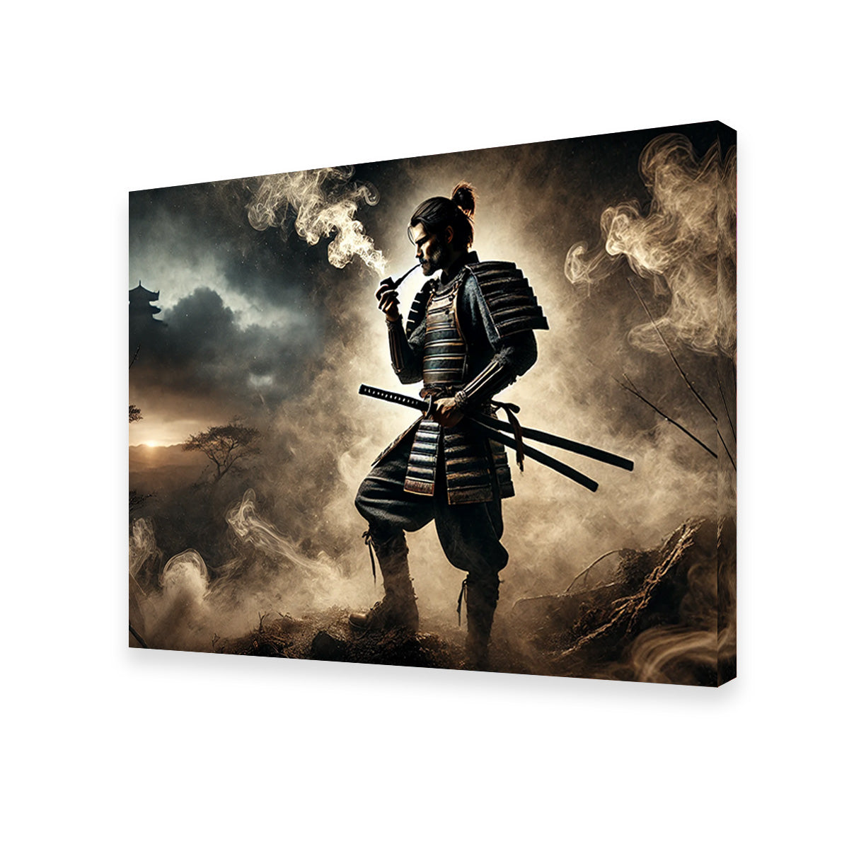 Authentic Smoking Samurai Wall Art - Museum-Quality Decor
