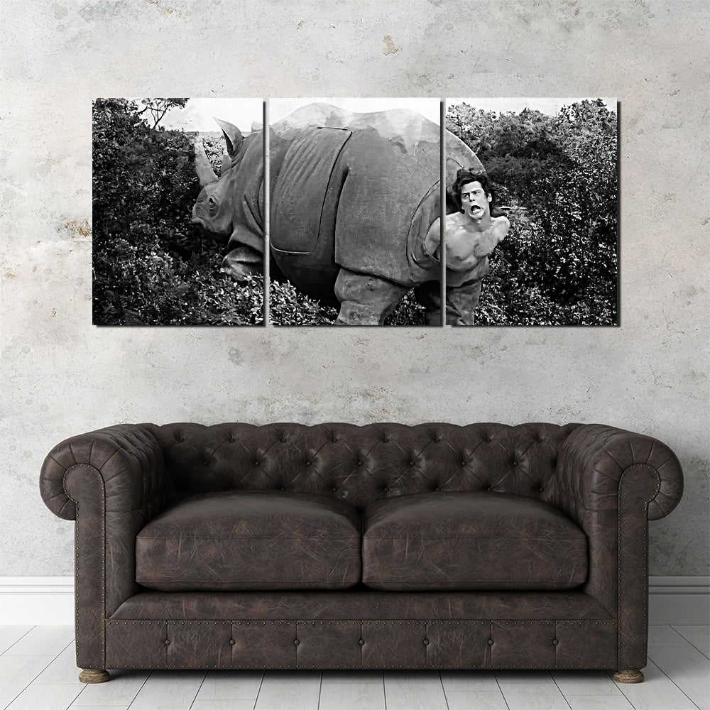 Ace Ventura Rhino Birth Grayscale Wall Art - Museum-Quality Canvas Print