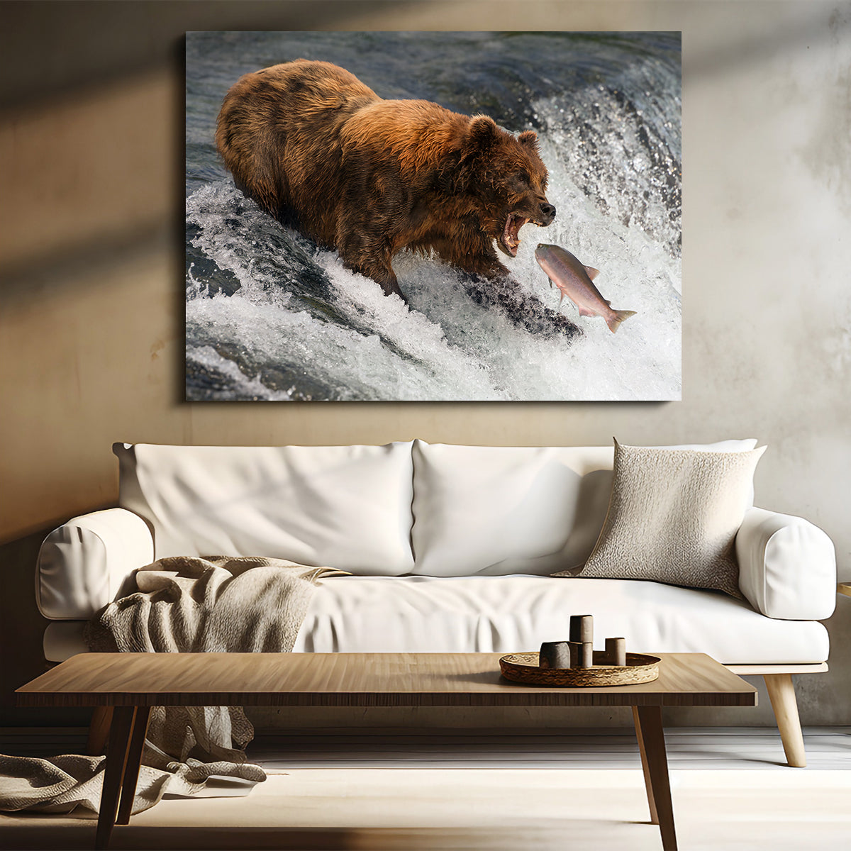 Exquisite Bear Catching Salmon Wall Art for Stunning Home Decor