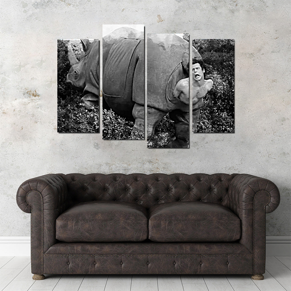 Ace Ventura Rhino Birth Grayscale Wall Art - Museum-Quality Canvas Print