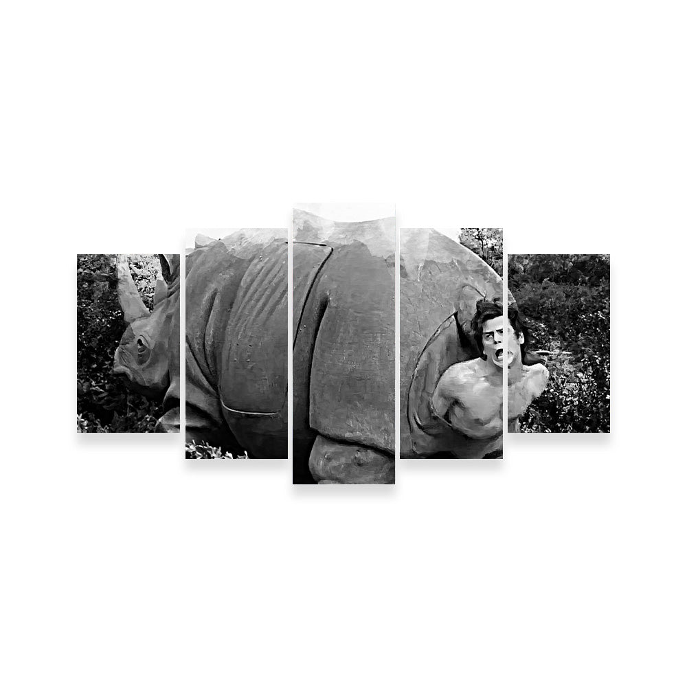 Ace Ventura Rhino Birth Grayscale Wall Art - Museum-Quality Canvas Print