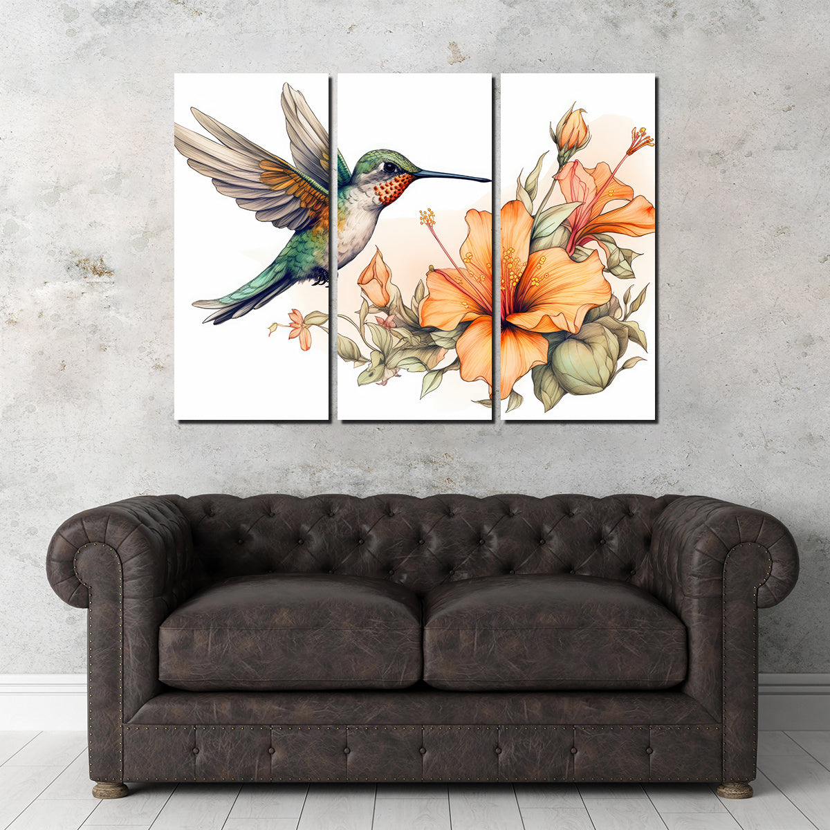 Stunning Hummingbird with Vintage Flowers Wall Art for Home Decor