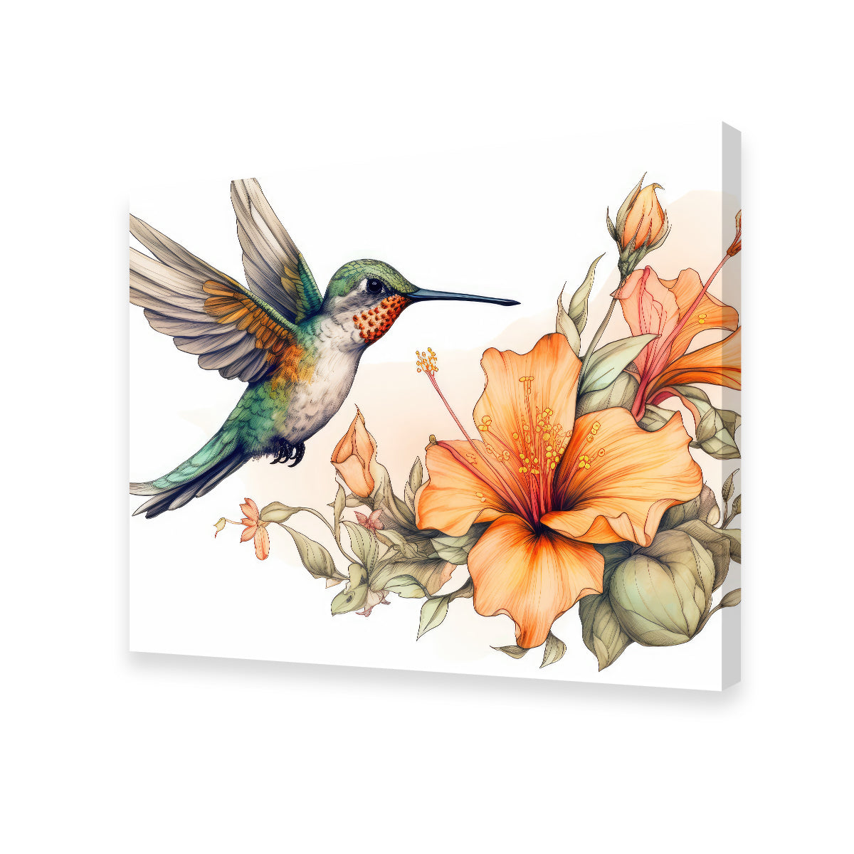 Stunning Hummingbird with Vintage Flowers Wall Art for Home Decor