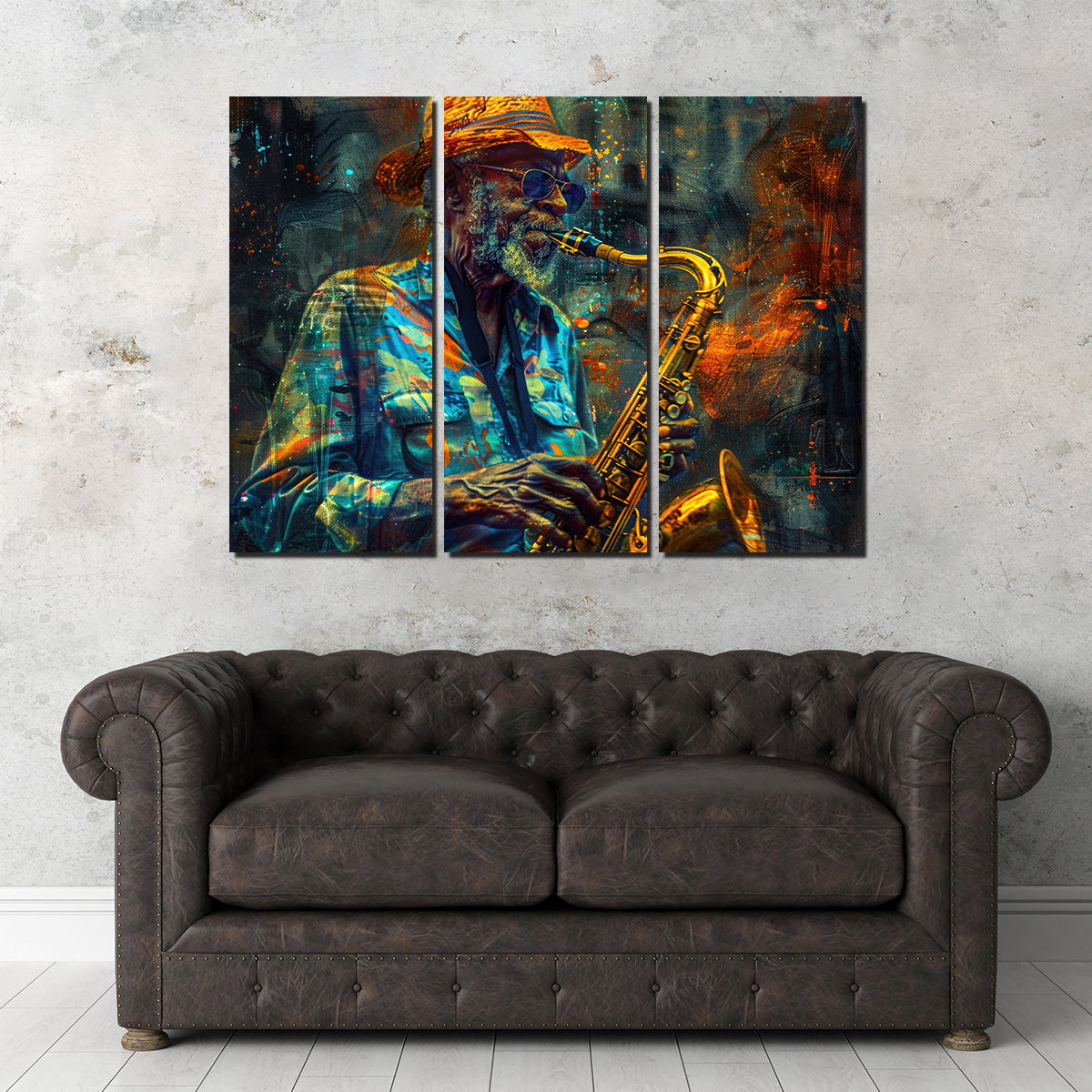 Vintage Old Saxophonist Playing Jazz Wall Art for Home Decor