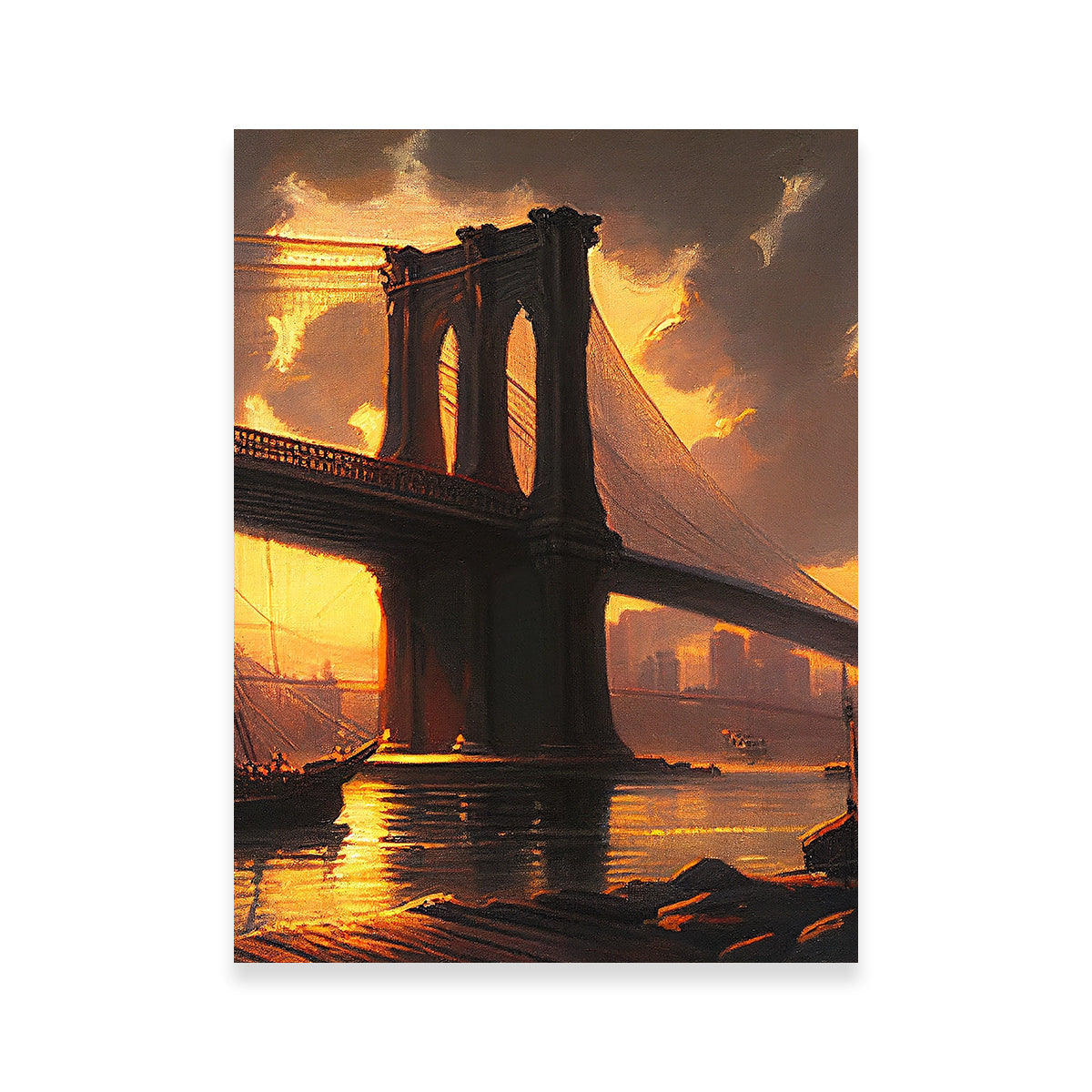 Stunning Old Brooklyn Bridge at Dusk Wall Art for Home Decor
