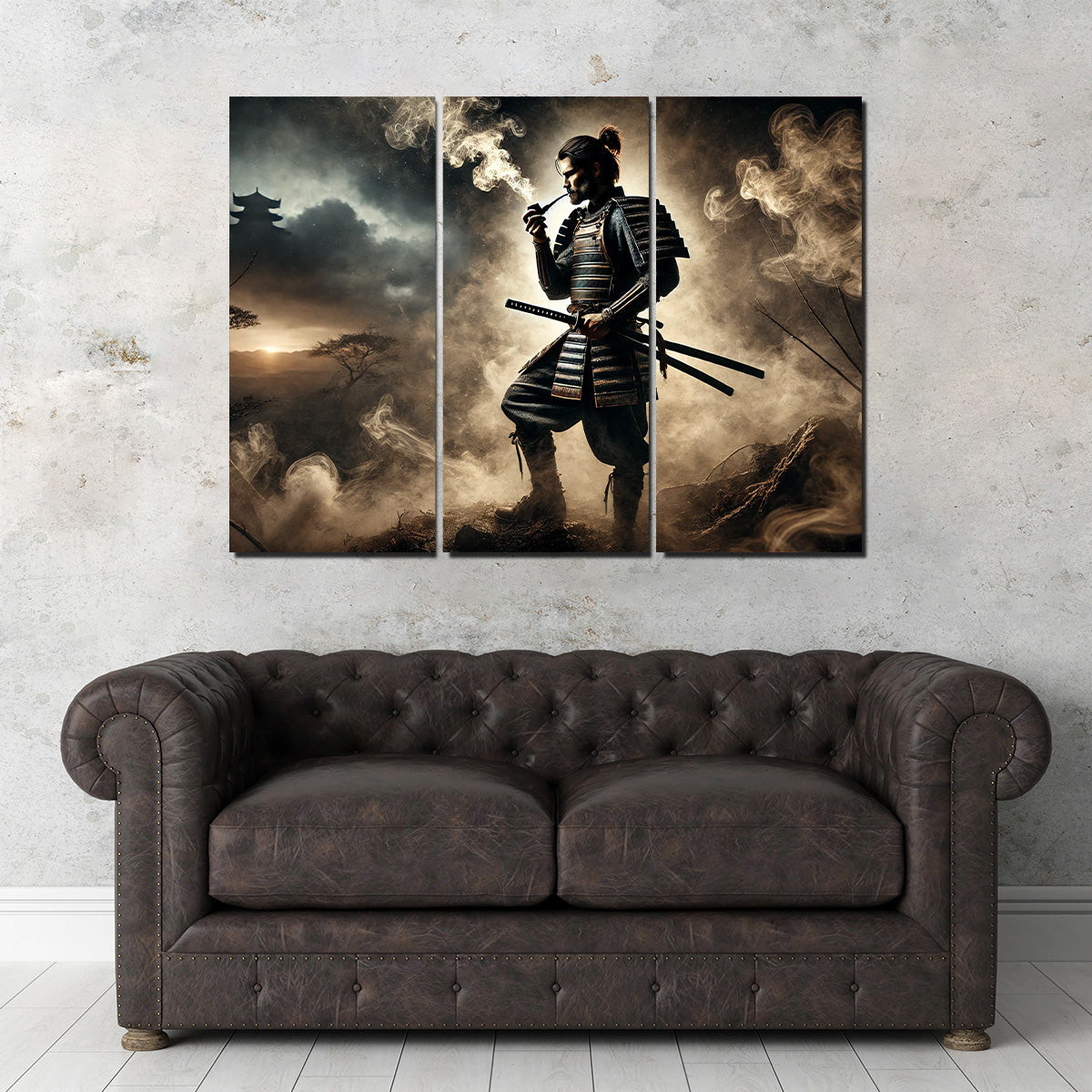 Authentic Smoking Samurai Wall Art - Museum-Quality Decor