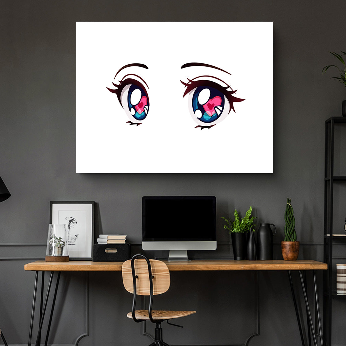 Captivating Anime Style Big Blue Eyes Wall Art