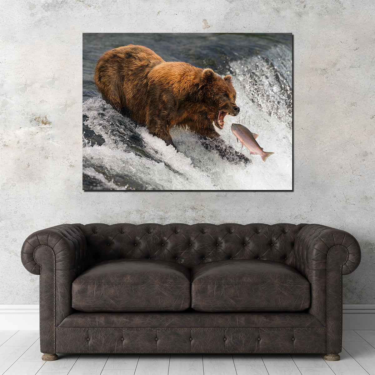 Exquisite Bear Catching Salmon Wall Art for Stunning Home Decor