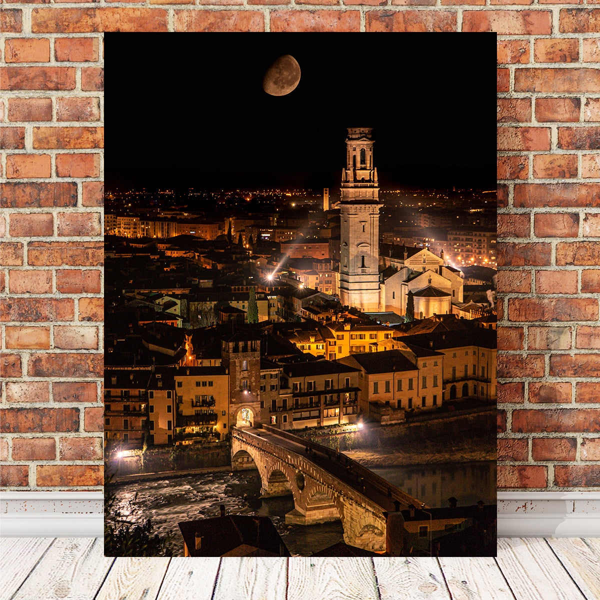 Stunning Ponte Pietra by Night Wall Art - A Captivating Piece by Stefano Baltieri