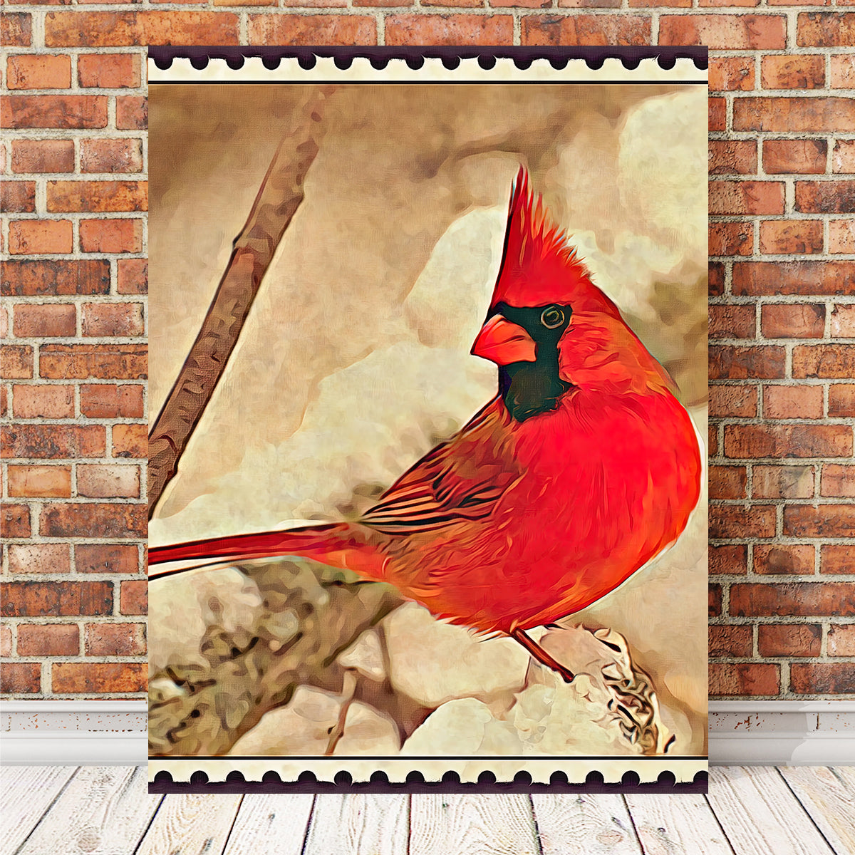 Stunning Cardinal Postage Stamp Wall Art by Denise Dundon