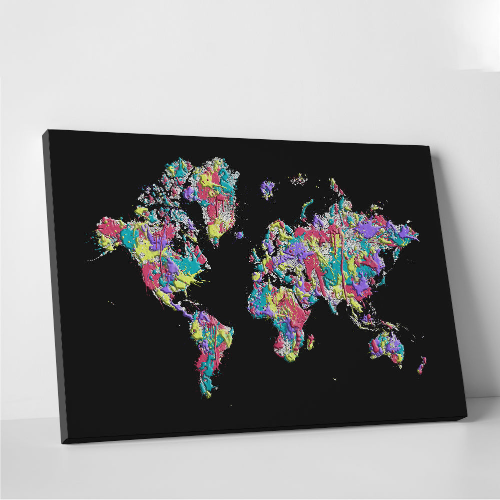 Stunning Pop Art World Map - Black Wall Art for Modern Spaces