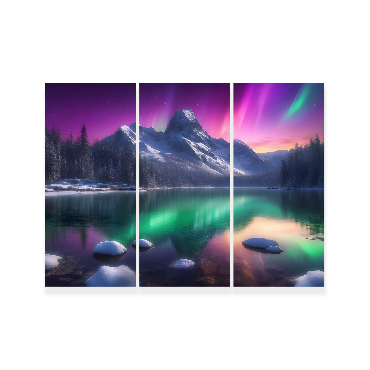 Aurora Mountain - Premium Handmade Canvas Print with Sustainable Pine Frames